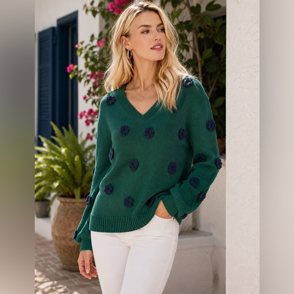 Lilly Pulitzer Wyla Sweater XL Villa Green Floral Crochet NWT